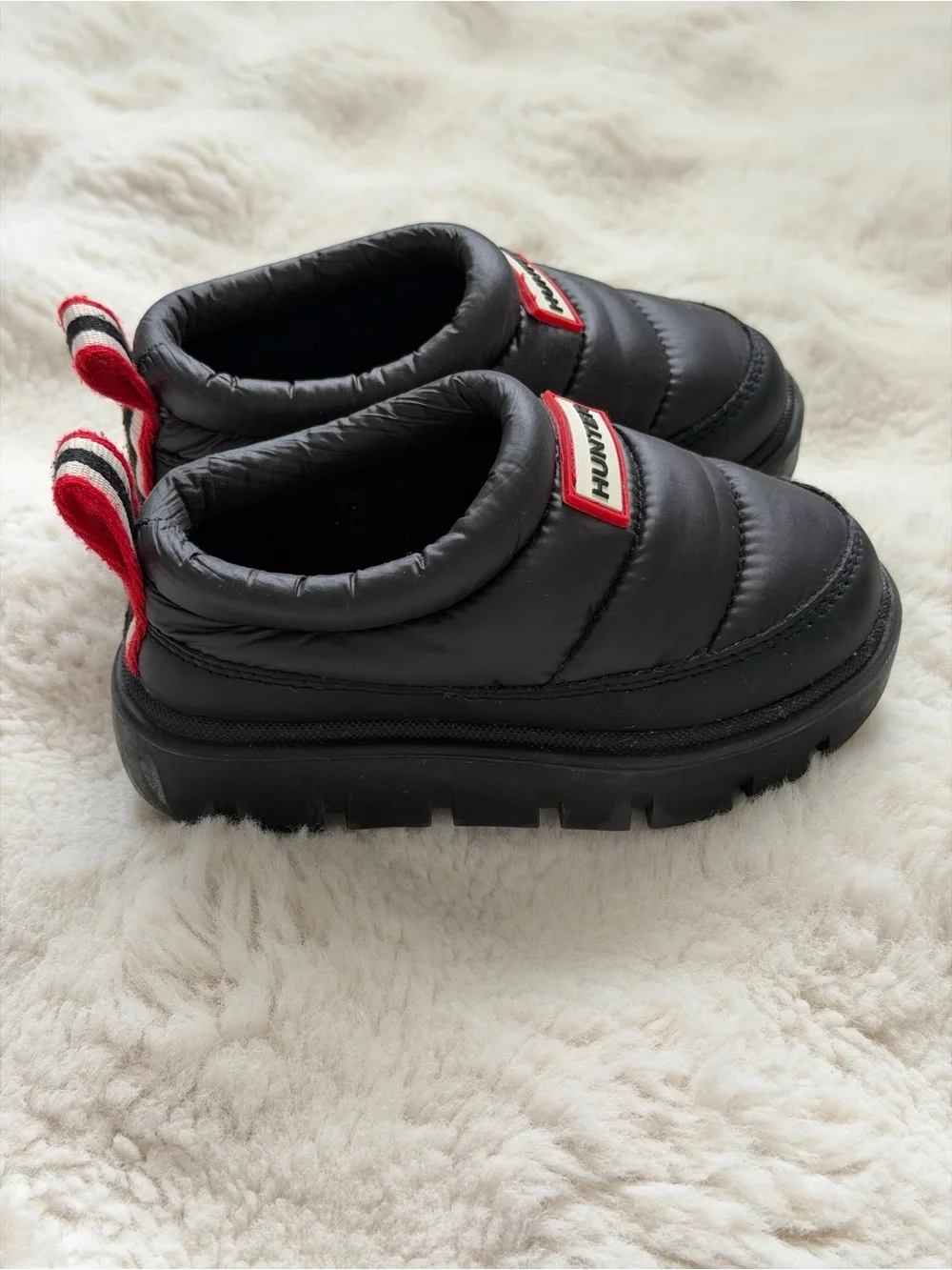 Hunter Original In/Out Puffer Slipper Booties Black Red Toddler